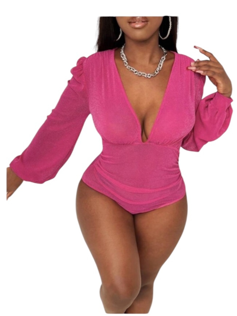 SHEIN Slayr Deep V-Neck Lantern Sleeve Bodysuit size XS new without tag